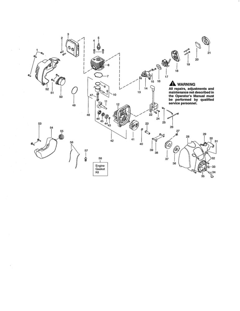 Cylinder/Crankcase/Fuel Tank Diagram and Parts List for FL26 Type 1 Weed Eater Trimmer
